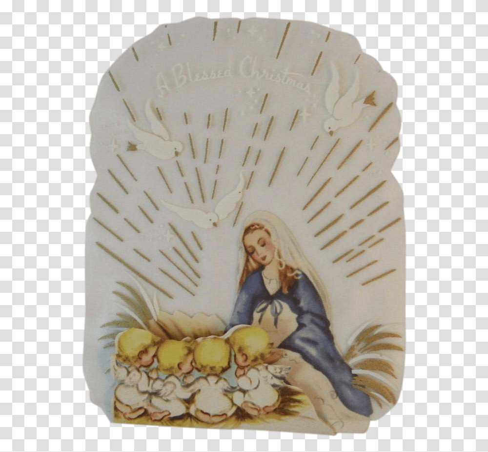 Unused Clear Back Christmas Card Mary Amp Baby Jesus Wall Clock, Person, Book, Wood Transparent Png