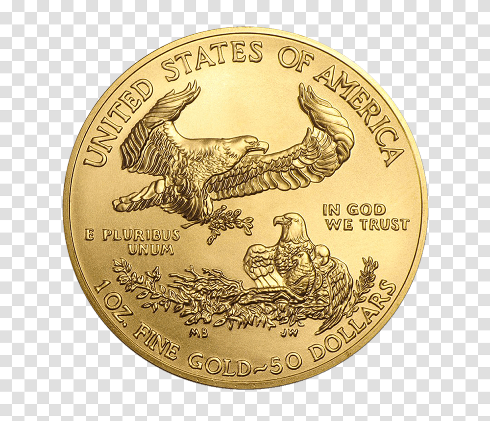 Unze Gold American Eagle 2020 Golden, Coin, Money, Bird, Animal Transparent Png
