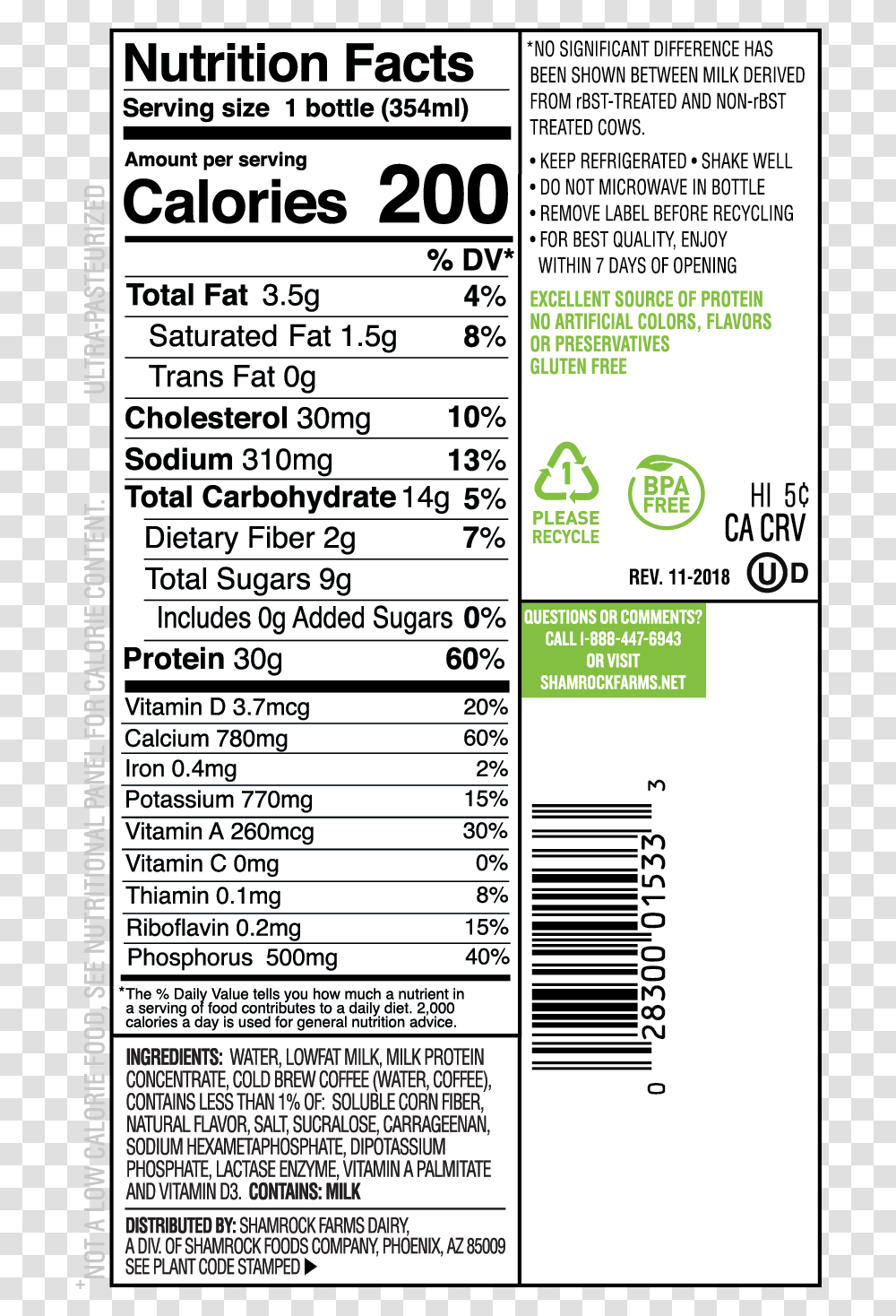 Up And Go Coffee Energize Nutritional Information, Word, Label, Menu Transparent Png