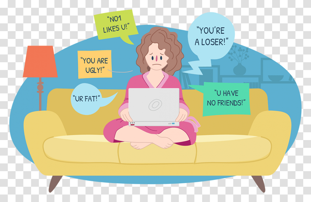 Upset Teen Girl Sitting On Couch Being Cyberbullied Cyberbullying Or Cyber Harassment, Person, Advertisement, Magazine Transparent Png