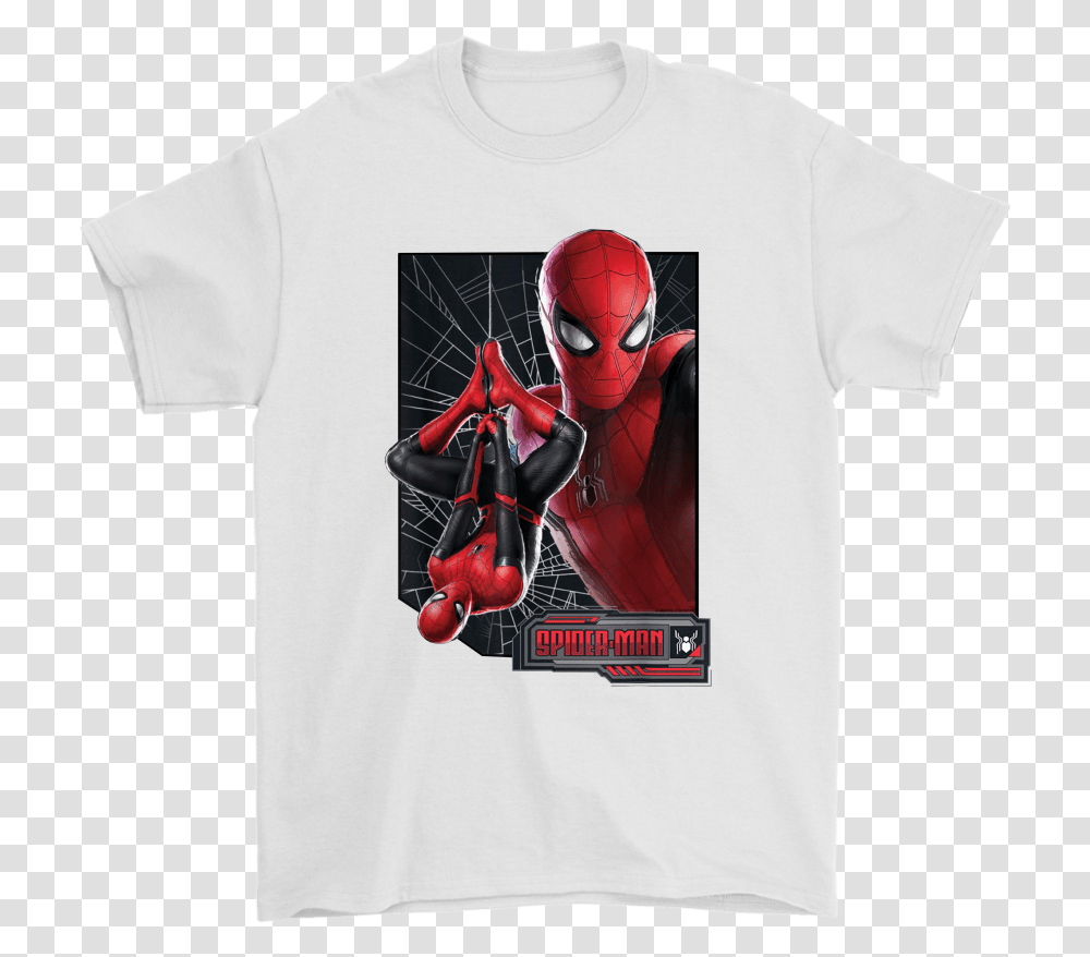 Upside Down Hanging Spider Man Far From Home Shirts Playeras De Sonido Fania, Apparel, T-Shirt, Plant Transparent Png