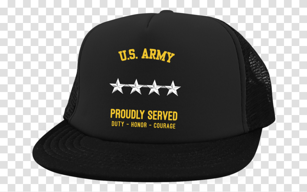 Us Army 0 10 Gen General 4 Star Officer Rank District Trucker Hat With Snapback Baseball Cap, Clothing, Apparel, Soil, Symbol Transparent Png