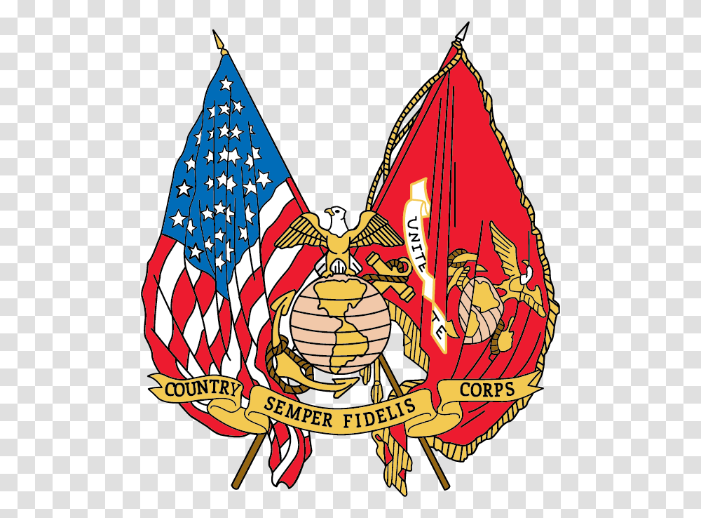 Us Flag And Marine Corps Flag Crossed, Logo, Trademark, Emblem Transparent Png