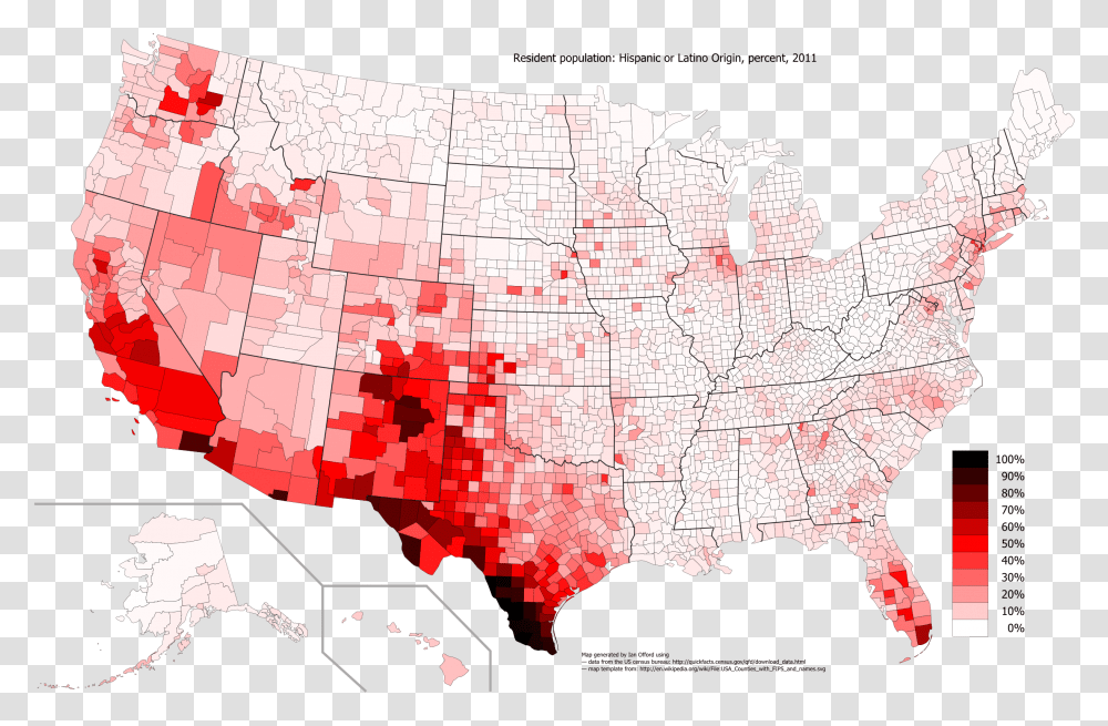 Us Map Hispanic Population Race By County Us, Plot, Diagram, Atlas, Vegetation Transparent Png