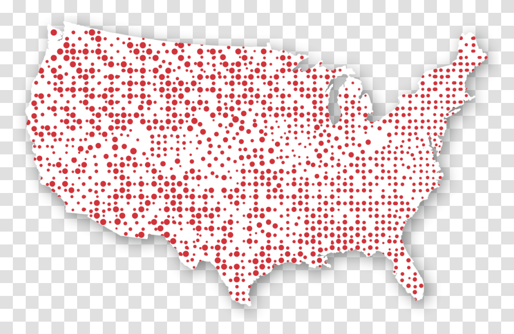 Us Map With Red Dots All Across Showing Americans With List Of Tv Markets, Label, Food, Pillow Transparent Png