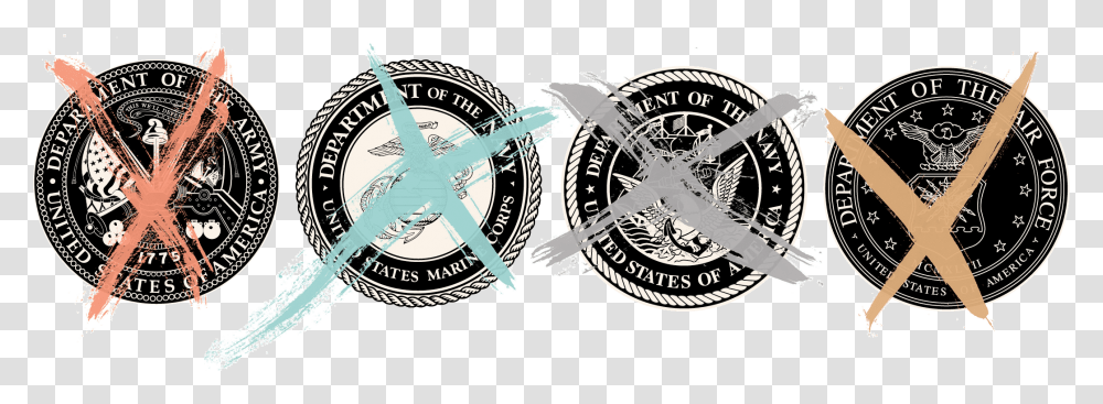 Us Military Branch Seals Crossed Out Emblem, Wristwatch, Logo, Coin Transparent Png