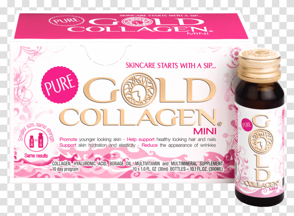 Us Mini Packshot Pure Gold Collagen, Label, Beverage, Advertisement Transparent Png