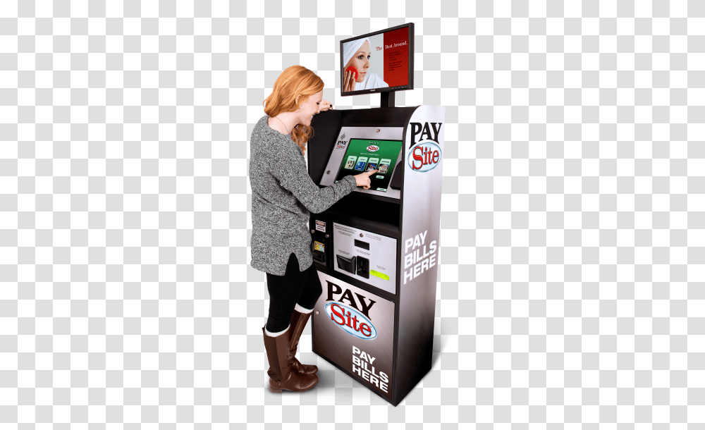 Us Payments Kiosk, Machine, Person, Human, Monitor Transparent Png