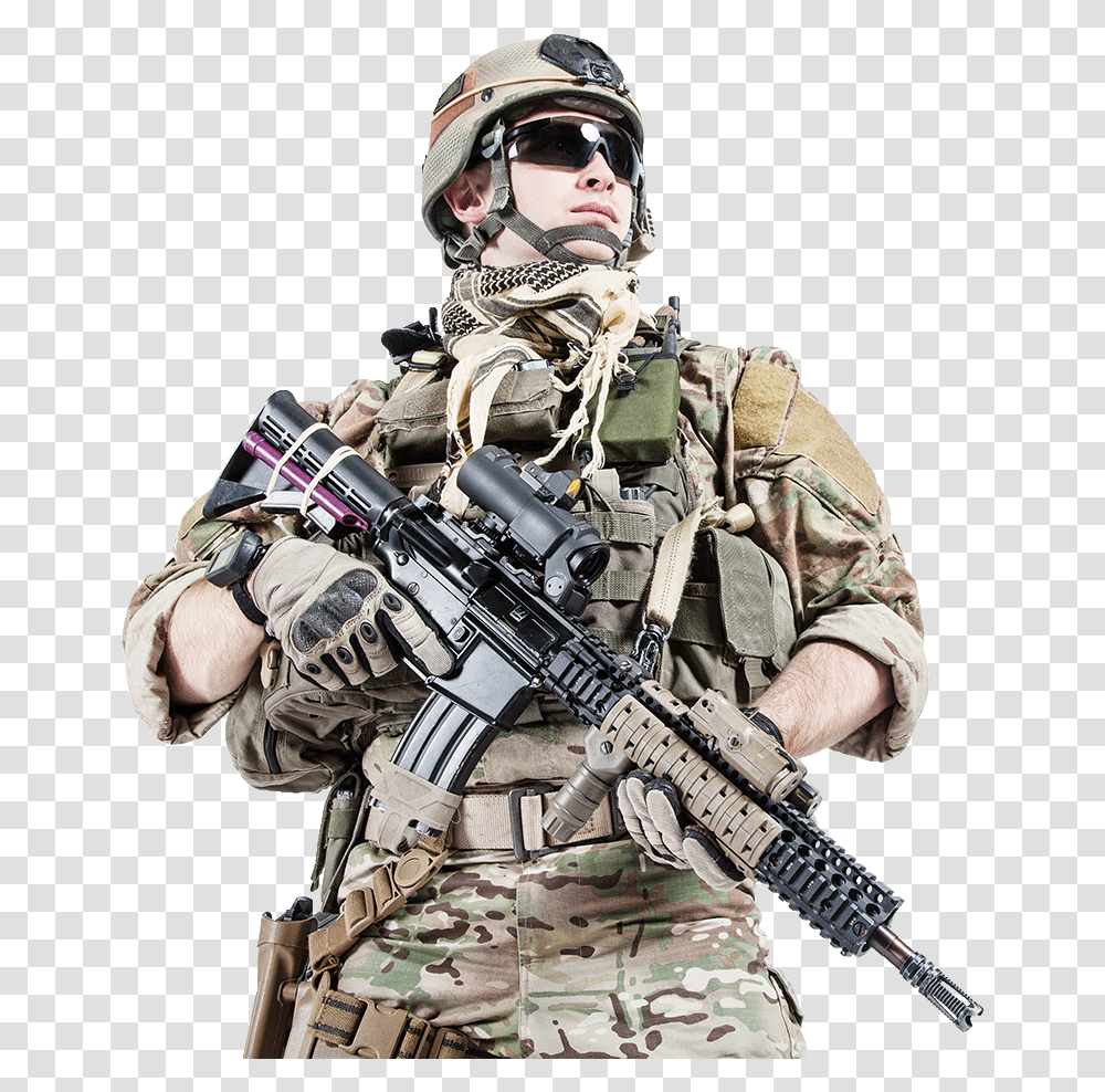 Us Ranger Assault Rifle Image With Soldier, Helmet, Clothing, Apparel, Military Transparent Png