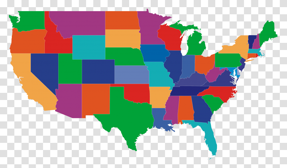 Usa Map Colorful Blank Us Map, Diagram, Plot, Atlas Transparent Png