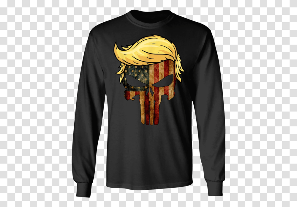 Usa Skull With Iconic Trump Hair President Long Sleeve For 2020 Final Four Shirt, Clothing, Apparel, Person, Human Transparent Png