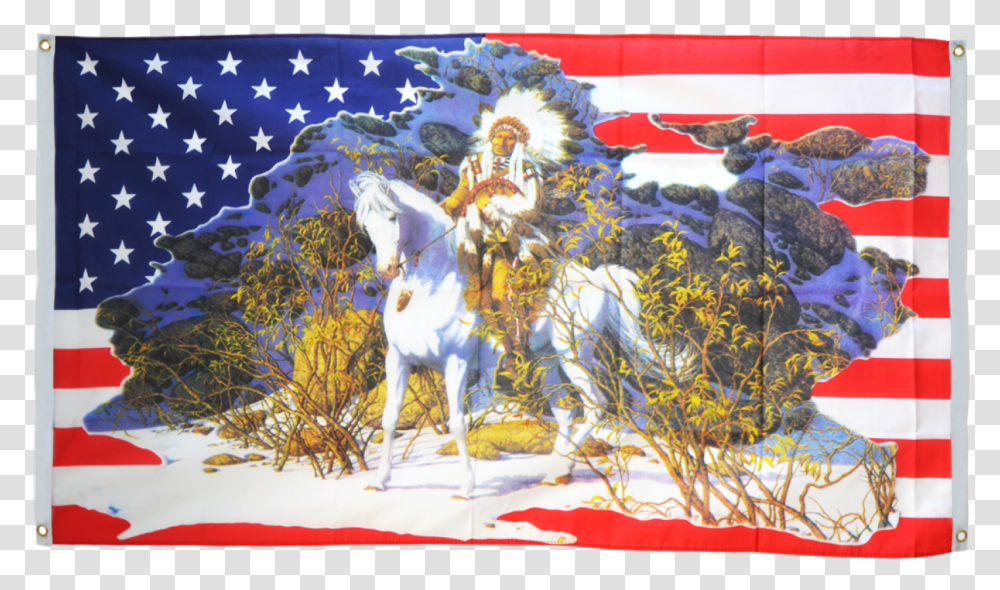 Usa With Indian Chief Flag For Balcony Bev Doolittle Art, Horse, Mammal, Animal, Person Transparent Png