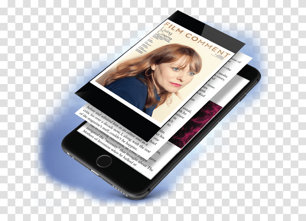 Use Our New App To Read Film Comment With Your Smartphone Mobile Phone, Person, Human, Electronics, Cell Phone Transparent Png