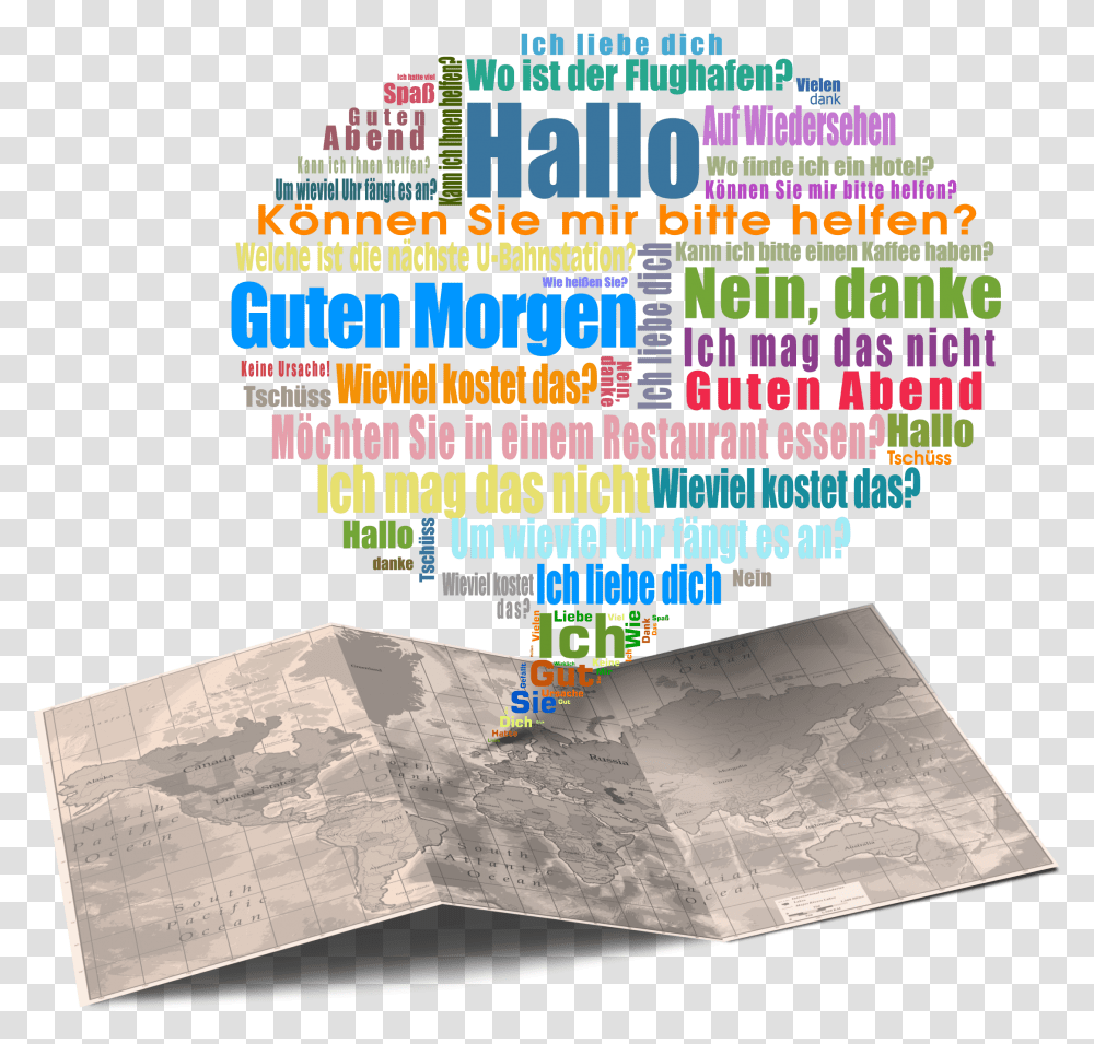 Useful German Travel Phrases Word Cloud Word Clouds In Spanish, Advertisement, Poster, Flyer, Paper Transparent Png