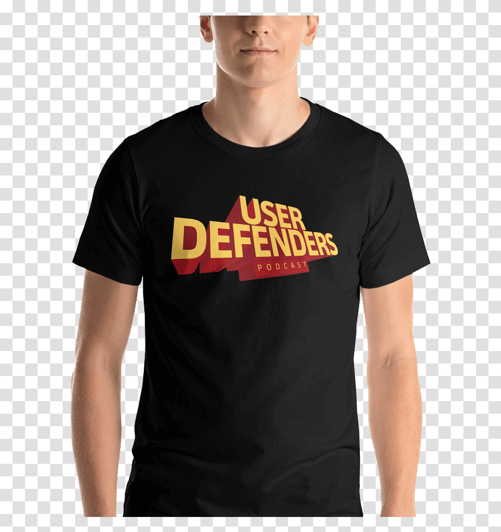 User Defenders Podcast Logo Tee Model Black Active Shirt, Apparel, T-Shirt, Person Transparent Png