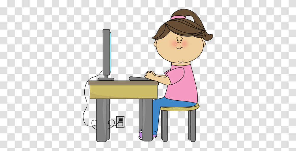 Using A Computer Clip Art School Girl Using A Computer Vector, Standing, Person, Human, Sitting Transparent Png