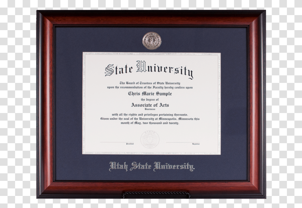 Utah State Meridian Silver Medallion Frame Embry Riddle Diploma Frame, Document, Monitor, Screen Transparent Png