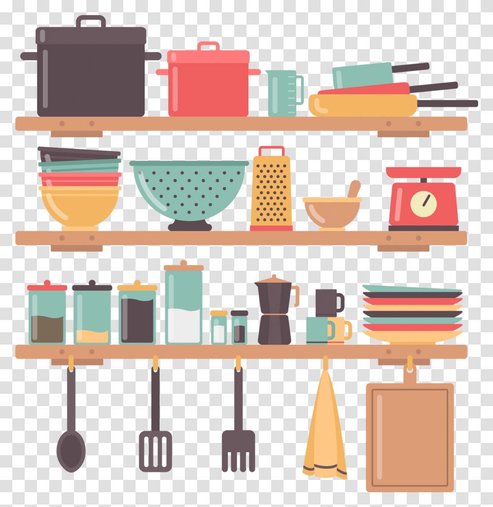 Utensil Shelf Services Vector Design House Interior Cooking Cross Stitch Pattern, Bowl, Furniture, Pantry Transparent Png