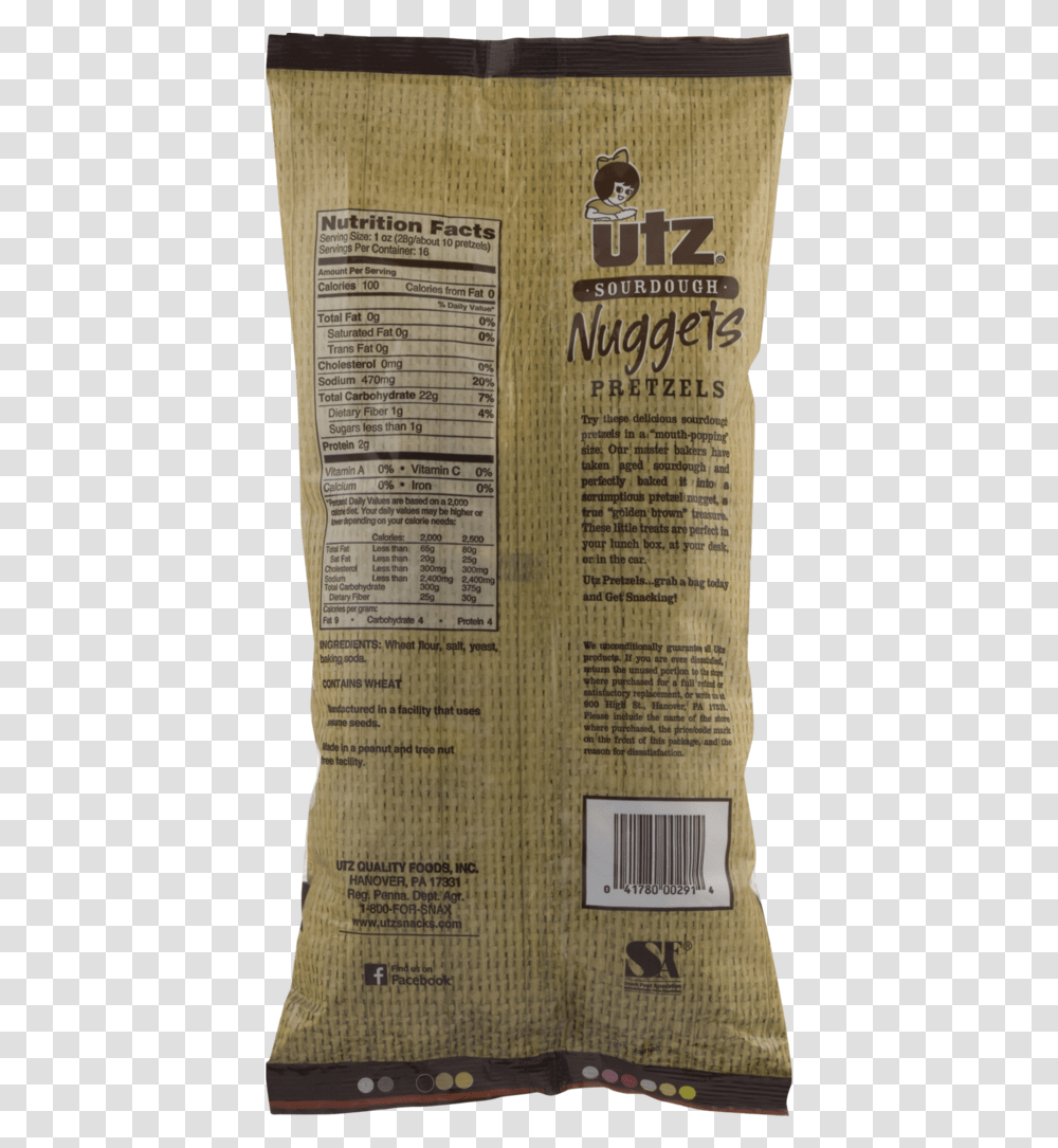 Utz Sourdough Pretzels Nuggets Nutrition Label, Book, Newspaper, Sack Transparent Png