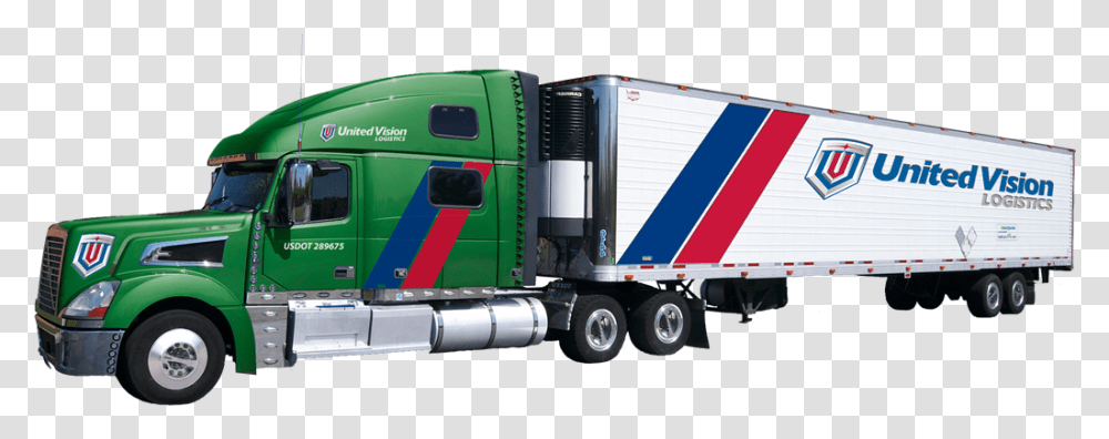 Uvl Truck Mock Up Lateral View Green United Vision Logistics, Vehicle, Transportation, Trailer Truck, Train Transparent Png