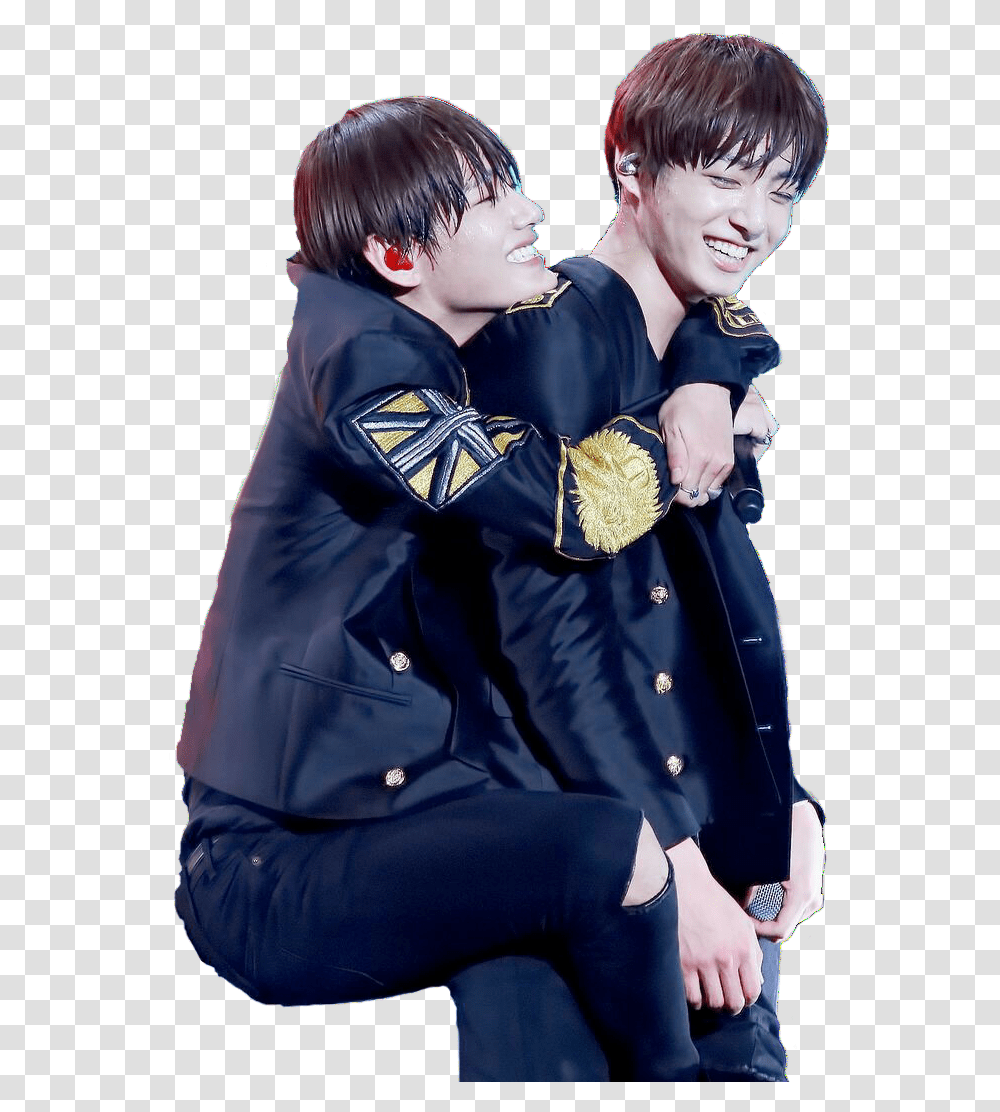 V And Bts Image Bts Members With Each Others, Apparel, Person, Sleeve Transparent Png