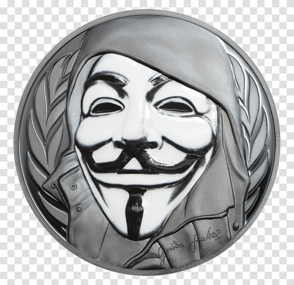 V For Vendetta Mask Guy Fawkes Coin, Helmet, Buckle, Logo Transparent Png