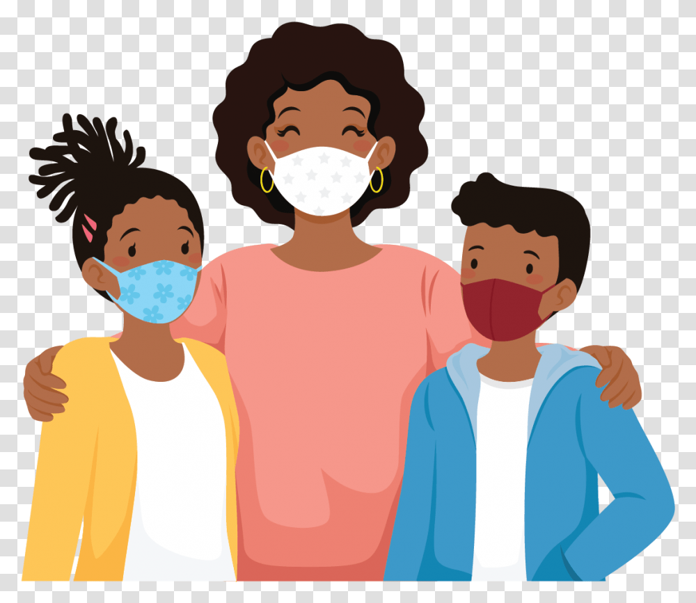 V Safe After Vaccination Health Checker Cdc Black Family Wearing Face Masks, Person, Human, Hair, People Transparent Png