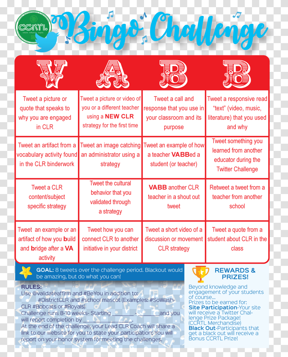 Vabb Twitter Bingo - Ccrtl Summer Bingo Challenge For Teachers, Text, Label, Menu, Flyer Transparent Png