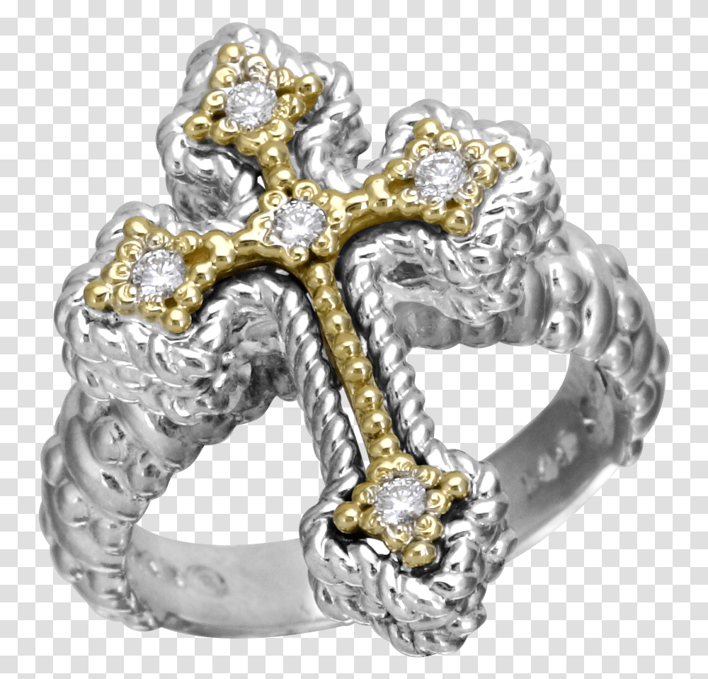 Vahan Sterling Silver And 14k Yellow Gold Cross Ring 51910105 Engagement Ring, Accessories, Accessory, Jewelry, Brooch Transparent Png