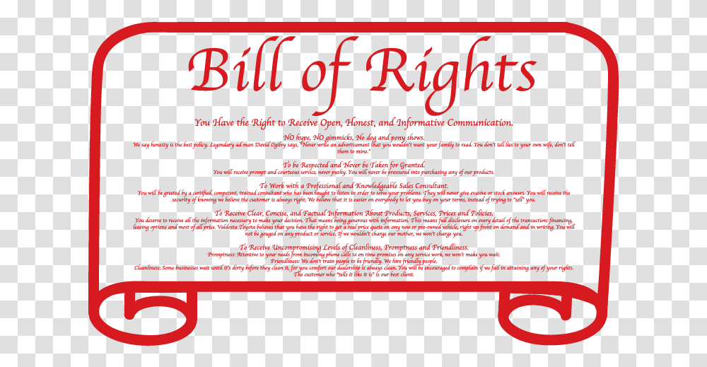 Valdosta Toyota Bill Of Rights Image Orange, Poster, Advertisement, Flyer Transparent Png