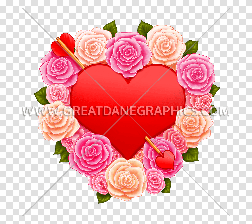 Valentine Heart & Roses Production Ready Artwork For T Heart, Plant, Flower, Blossom, Wreath Transparent Png
