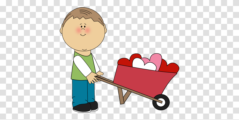 Valentines Day Clip Art Free Boy Pushing Wheelbarrow Of Hearts, Vehicle, Transportation Transparent Png