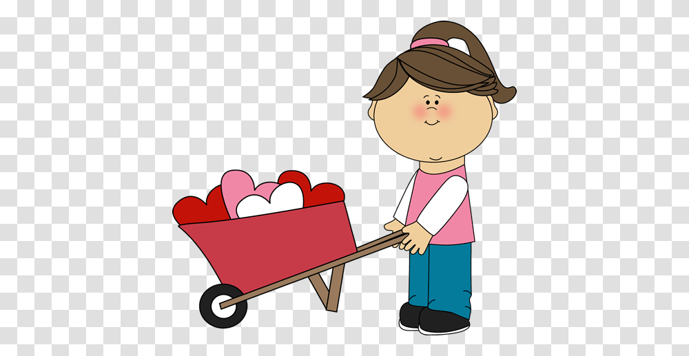 Valentines Day Clip Art Free Girl Pushing Wheelbarrow Of Hearts, Vehicle, Transportation Transparent Png