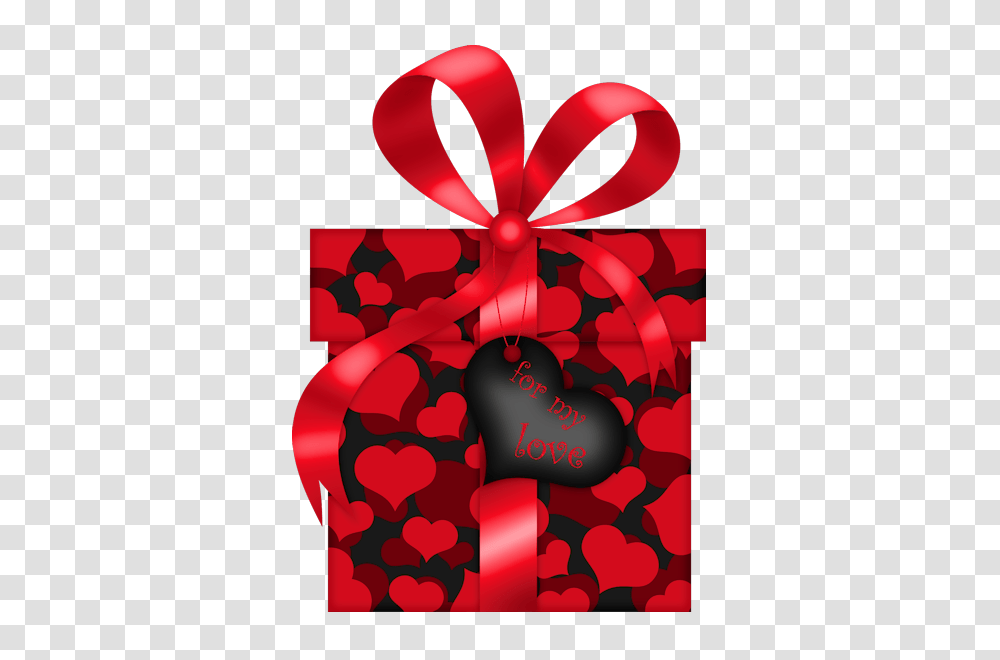 Valentines Day Red And Black Gift With Hearts Clipart Picture Transparent Png