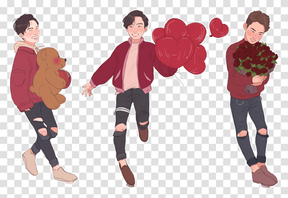 Valentines Day Themed Mini Versions Of Vernon Jeonghan Cartoon, Person, People, Hand Transparent Png