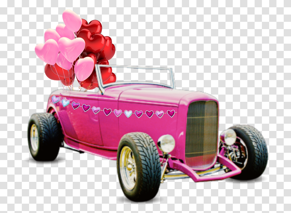 Valentinesday Pink Heart Car Hotrod Pink Hot Rod, Vehicle, Transportation, Automobile, Antique Car Transparent Png