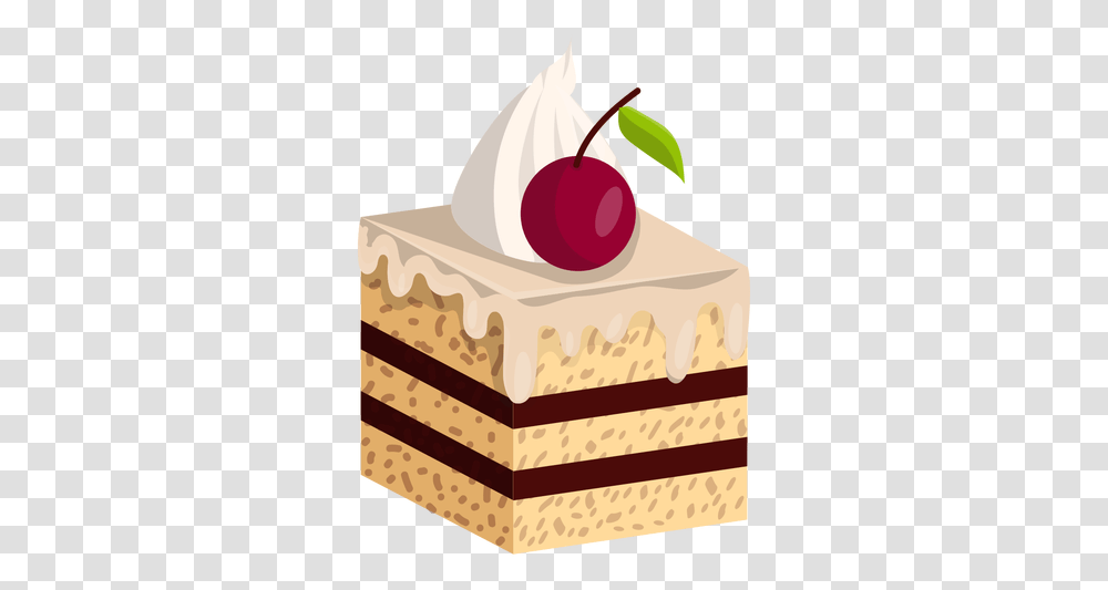 Vanilla Cake Slice With Cherry Cake Slice Clipart, Birthday Cake, Dessert, Food, Box Transparent Png