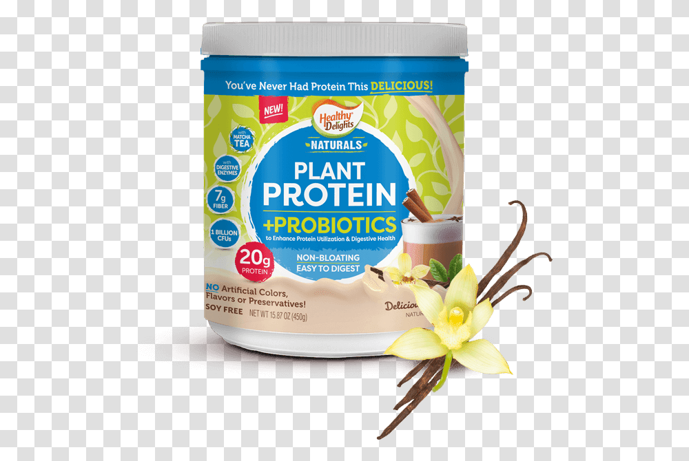 Vanilla Chai Plant Protein Probiotics Healthy Delights Protein Powder, Tin, Flower, Blossom, Can Transparent Png