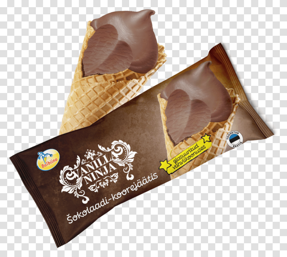 Vanilla Ninja Chocolate Dairy Ice Cream On Wafer Cone Chocolate, Food, Dessert, Creme, Purse Transparent Png
