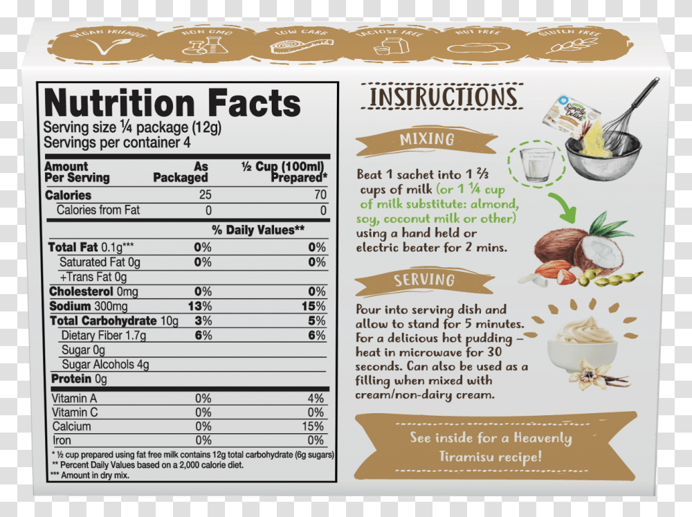 Vanilla Pudding Nutrition Facts, Label, Menu, Poster Transparent Png