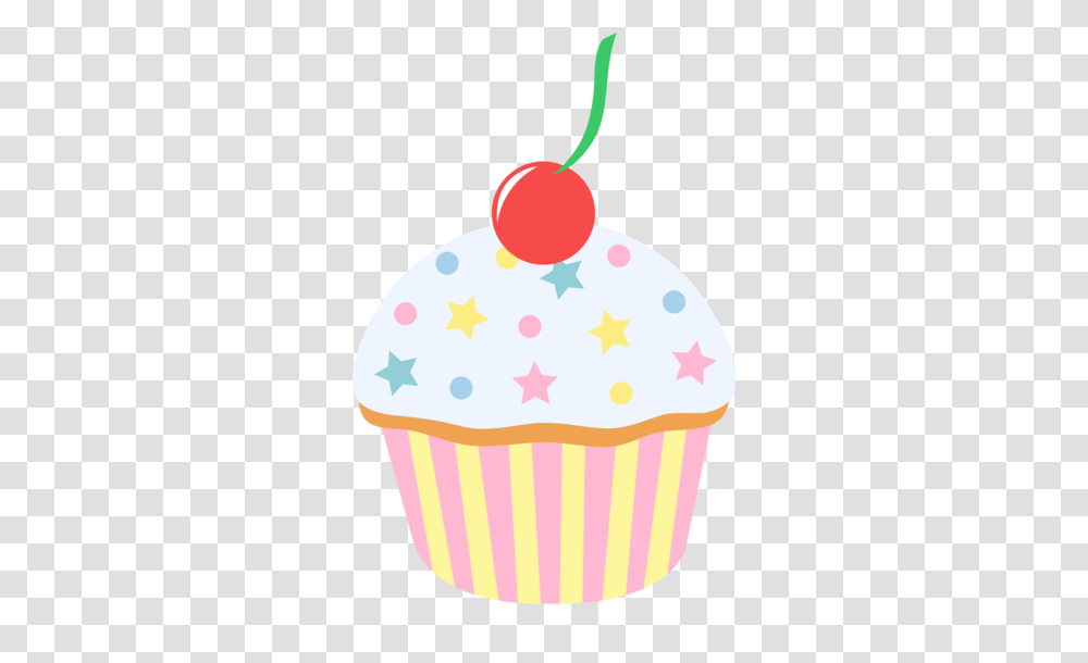 Vanilla Sprinkled Cupcake With Cherry Stone Painting, Cream, Dessert, Food, Creme Transparent Png