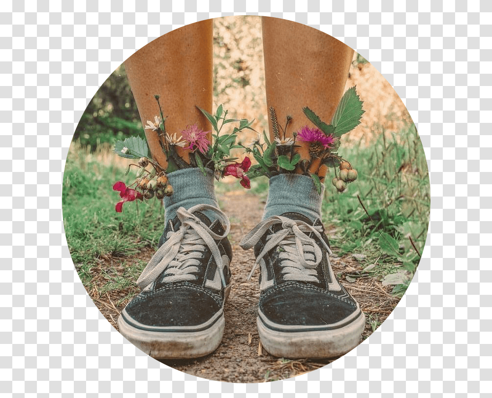 Vans Shoes Earthy Earth Kids 90s Sticker By Joslin Aesthetic Flowers In Shoes, Footwear, Clothing, Plant, Potted Plant Transparent Png