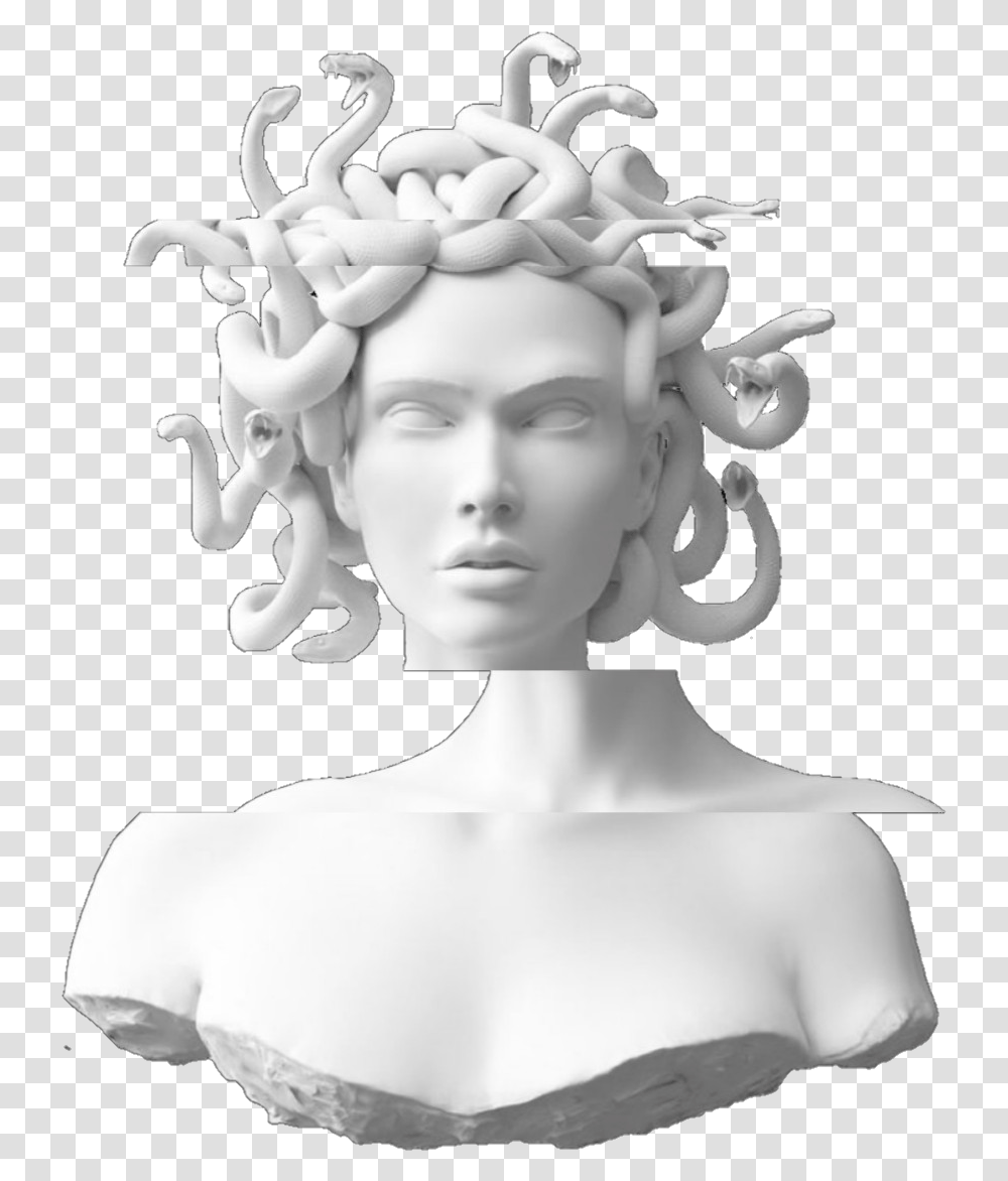 Vaporwave Medusa Estatua Statue Glich Medusa Statue, Sculpture, Head, Person Transparent Png