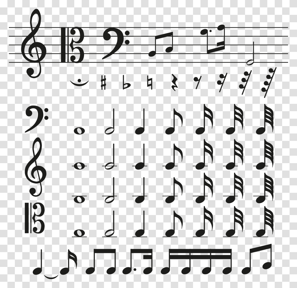 Various Music Symbols Material Symbol All Music Notes, Handwriting, Number Transparent Png