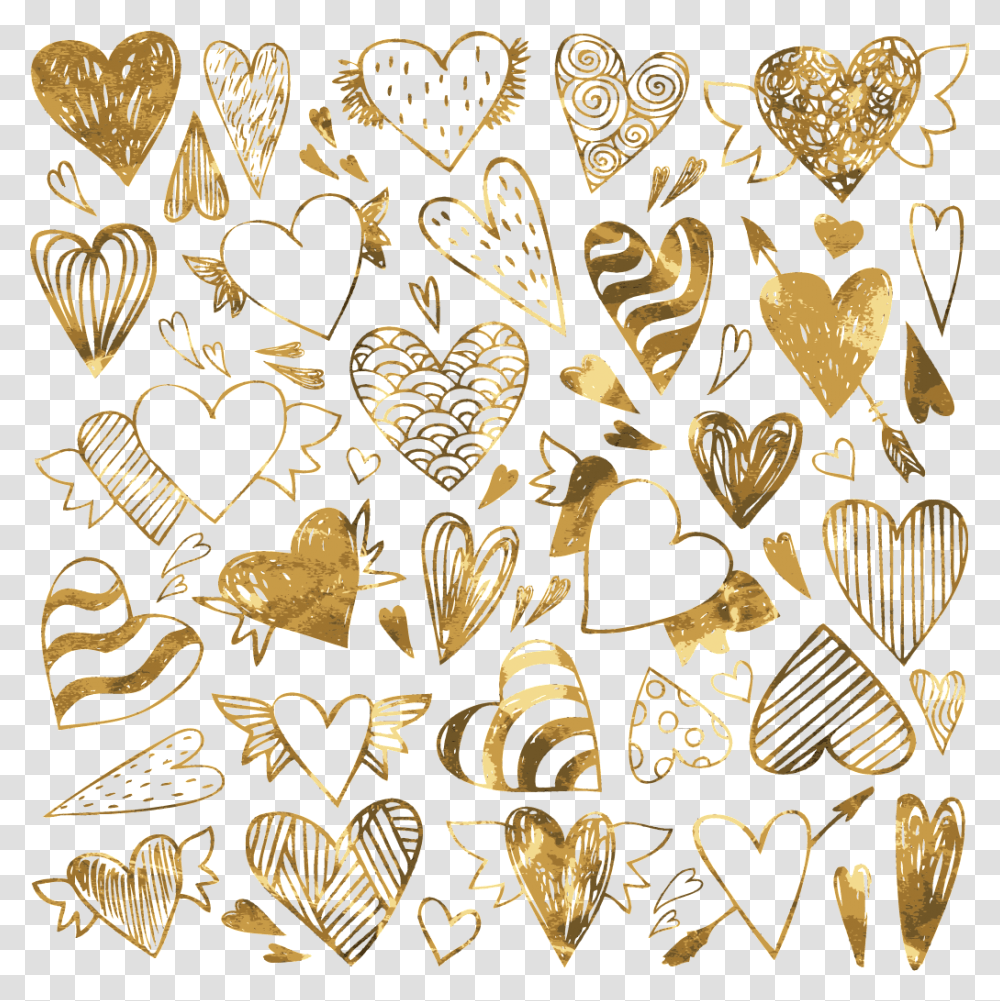 Various Pattern Of Golden Peach Hearts Vector Love Doodle Herzen, Drawing, Modern Art, Label Transparent Png