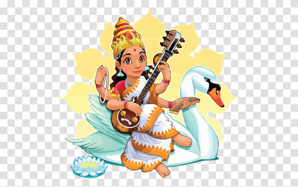 Vasant Panchami Cartoon Musical Instrument Hindu Goddess, Leisure Activities, People, Person, Cream Transparent Png