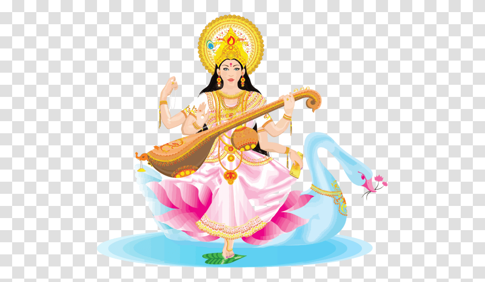 Vasant Panchami Veena Musical Instrument, Figurine, Person, Guitar Transparent Png