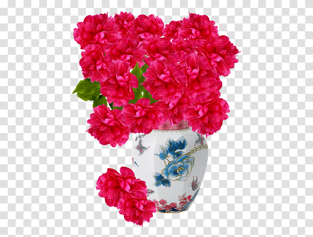 Vase Porcelain Flower Vases Peonies Red, Plant, Blossom, Carnation, Geranium Transparent Png