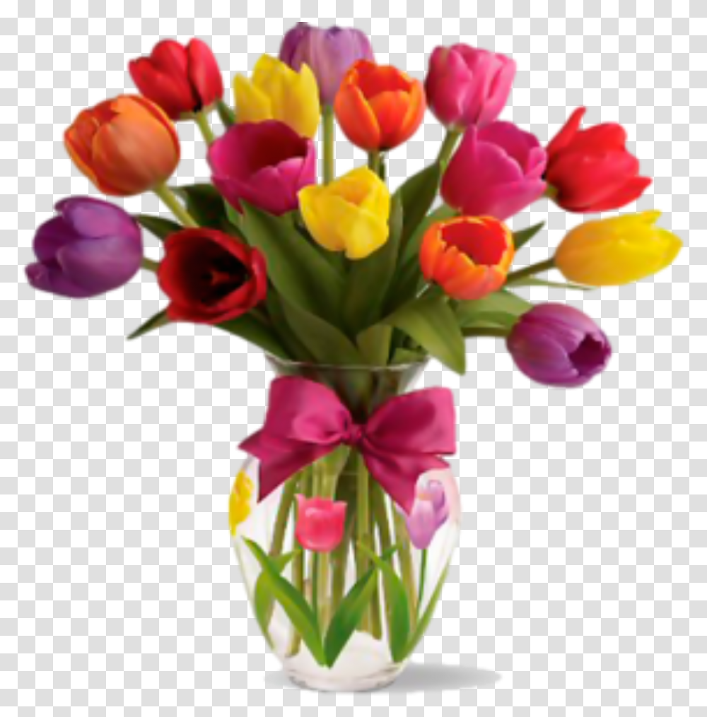 Vase Tulips Flowers Stickers Tulips In A Vase, Plant, Blossom, Flower Bouquet Transparent Png