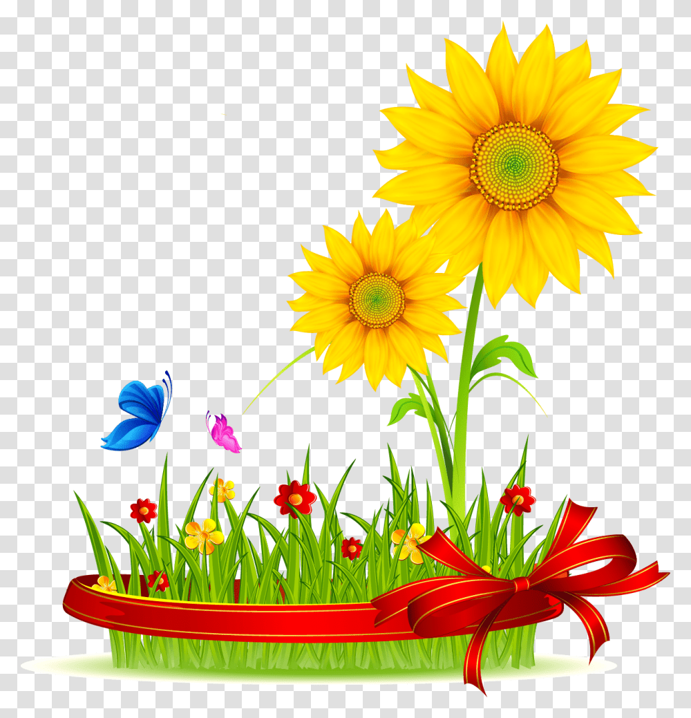 Vector Background With Yellow Sunflowers, Plant, Floral Design Transparent Png